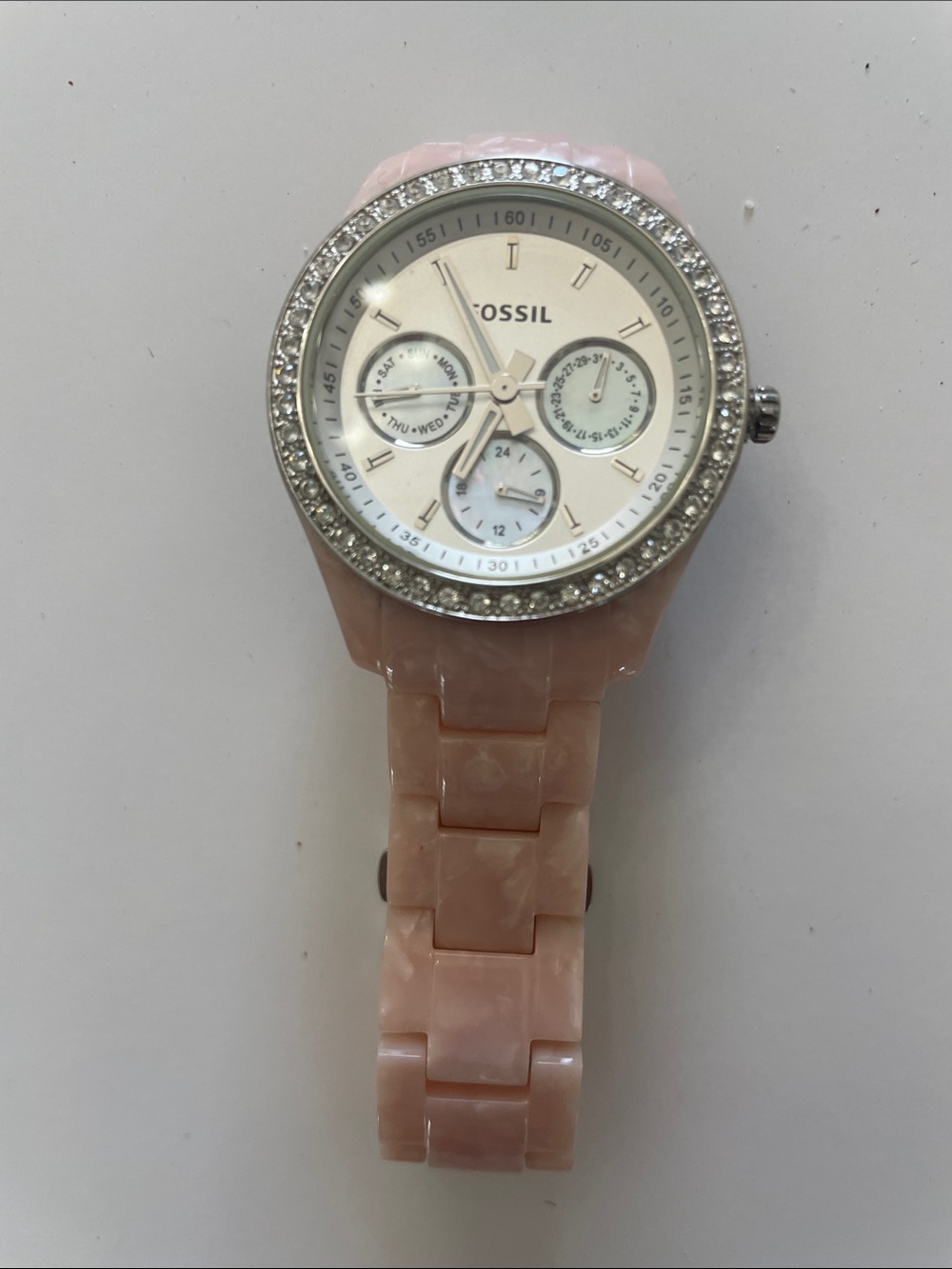 Fossil Pink Resin Crystal Bezel Women's Watch
